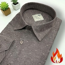 Klasik %100 Cotton Uzun Kollu Terletmeyen Kışlık Flanel Tek Cepli Gömlek Regular Kalıp Kahverengi