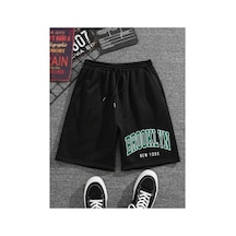 Tarzsokak Brooklyn Baskılı Rahat Kalıp Unisex Şort Siyah