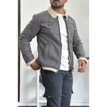 Edwox Erkek İçi Kürklü Suni Pul Deri Mont Gri Edw120 Çok Renkli