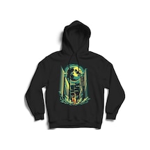 Mars Ve Astronot Baskılı Özel Tasarım Unısex Kapşonlu Sweatshirt Siyah