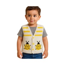 Uretti - Çiğdem 1390 2323 El Örgüsü Uğur Böceği Desenli Örgü Yelek - 1 - 3 Yaş Beyaz