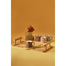 Karaca  Bambu Tepsili 6 Kişilik Renkli Kahve Fincan Takımı 90 ml