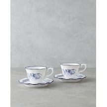 English Home Carmine Porselen 4 Parça 2 Kişilik Çay Fincanı Takımı 200 Ml Lacivert-beyaz