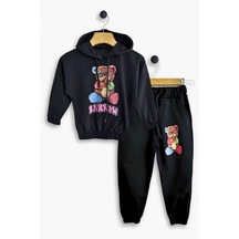 Triliya Kız Çocuk Kapşonlu Mevsimlik Likralı Eşofman Takımı 4-12 Yaş 001