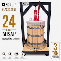 Çezgrup Klasik Seri 24 Litre Ahşap Üzüm & Meyve Sıkma Presi 3 Ton Krikolu 304 Çelik Çemberli
