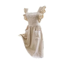 Novahub Bej Dantel Önlük Kullanışlı Kolsuz Fırfır Tasarım Tam Vücut Çiçekçi Bahçe İşi Temizlik Ev Gereçleri Bej