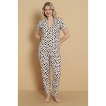 Wordex Mirano 9509 Leopar Desenli Pegasus Kumaş Düğmeli Kısa Kolu Kadın Pijama Takımı