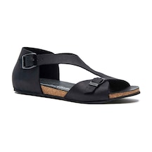 Comfortfusse Lorah - Kadın Ortopedik Hakiki Deri Sandalet Siyah Nubuk Deri