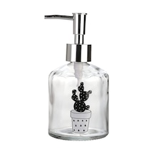 Cam Sıvı Sabunluk,Kaktüs 2 Desen 300ml 7,6x15,5cm