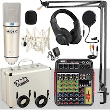 Midex Vokal Paket-2 CX1 Stüdyo Mikrofon 6 Kanal Stüdyo Kayıt Mikseri Kulaklık ve Full Set