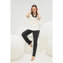 Sevim 16690 Kadın Baskılı Düğmeli Pijama Takım 25y Ekru