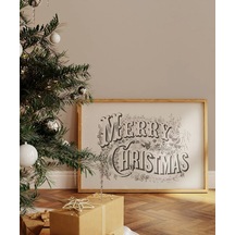 Çerçevesiz Poster Merry Christmas Vintage Tipografi