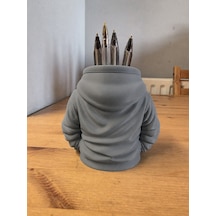 Bezos 3d Baskı Kapüşonlu Sweatshirt Kalemlik - Masaüstü Organizer-gri Rengaren