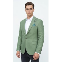 Plus Scorpion Erkek Dokulu Kumaş Slim Fit Blazer Ceket Şık Modern Kesim Tek Düğmeli Yeşil