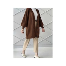 Flex Fashıon Kadın Kışlık Oversize 80 Cm Saç Örgü Kahverengi Triko Hırka Kahverengi - 656385124 Kahverengi - 656385124 Kahverengi