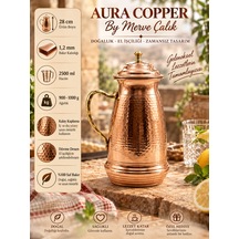 Aura Copper Klasik Kapaklı Ağır El İşlemeli Bakır Sürahi 2,5 L 1,2 Mm İçi Kalaylı