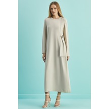 Uzun Kollu Krem Triko Elbise