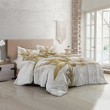 Monohome Retro Palm Luxury Çift Kişilik Pamuk Saten Nevresim Takı Krem
