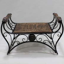 Eskitme Ahşap Ferforje Puf Tabure 64x31x43 Cm. Kna250 Eskitme Siyah
