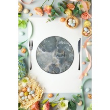 Çap 27 Italyan Mermer Desenli Cam Sunumluk Amerikan Servis Supla