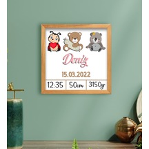BK Gift Kabartma Figürlü Yeni Doğan Kız Bebek Doğum Panosu Ahşap
