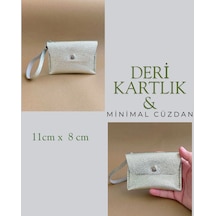 Hakiki Deri Minimal Avuçiçi Simli Tasarım Kadın Cüzdan Kartlık Drc-24 Simli Sarı