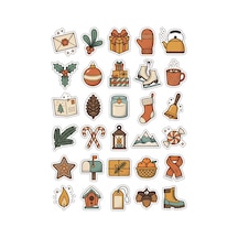 30 Adet Retro Nostaljik Kış Sticker Seti - Laptop Defter Ajanda İçin Estetik Paket Çok Renkli