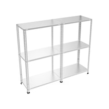 3 Katlı Duble Galvaniz Çelik Raf - Depo, Arşiv, Kiler, Dosya, Market Rafı 31x93x150 Cm Gri