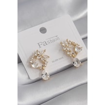 Ezoconcept Pirinç Gold Renk Zirkon Taşlı Çiçek Model Sallantı Detay Kadın Küpe Çok Renkli