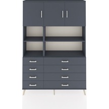 Arges Dolap 8 Raflı 8 Çekmeceli 3 Kapaklı 132x30x195 Antrasit-antrasit/antrasit Antrasıt/antrasıt