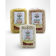 Bakliyat Seti - Organik Pilavlık Bulgur 750 G Organik Nohut 750 G Organik Kuru Fasulye 750 G