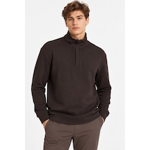 We&me Erkek Dik Yaka Yarım Fermuarlı Uzun Kollu Günlük Sweatshirt Kahverengi
