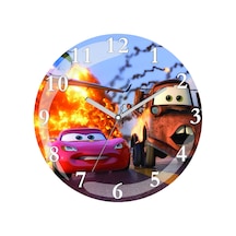 Şimşek Mcqueen Arabalar Çocuk Odasına Çap 30cm Sessiz Akar Bombeli Gerçek Cam Duvar Saati Çok Renkli