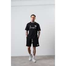 Erkek Countryman Nakışlı Regular Fit T-shirt Şort Takım Siyah