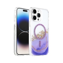 Onegif Apple Uyumlu iPhone 14 Pro Max Lotus Simli Magsafe Kapak - Mor Standart