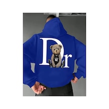 Herkesemoda Arka Ayı Baskı Detaylı İçi Polarlı Kapüşonlu Sweatshirt Mavi