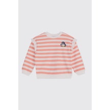Panço Kız Bebek Baskı Detaylı Ekru Sweatshirt Krem