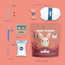 The Gookie Amigurumi Tavşan Örgü Seti, Başlangıç Seviyesi, Beyaz Pamuklu İplik, Video Eğitimli, Tığ Ve İğne Dahil, El Yapımı Oyuncak