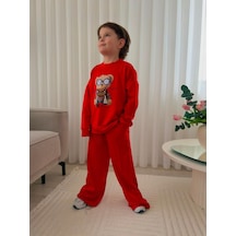 Mila Mood Erkek Çocuk Ayıcık Baskılı Eşofman Takımı Kırmızı Sweatshirt Bol Paça Pantolon