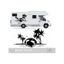 Yunuslar Ve Palmiye Kamp Karavan Sticker, Karavan Çıkartma