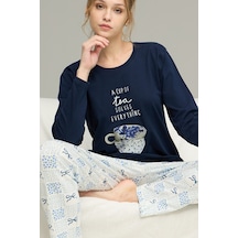 Siyah İnci Örme Pamuklu Pijama Takım25240247 Lacivert