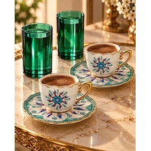Özel Hediye Kutulu 2li Kahve Fincanı Ve Su Bardağı Seti 90ml. Ver Çok  Renkli