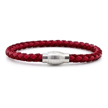 Solfera Oval Metal Mıknatıs Bordo Örgü Deri Erkek Bileklik M033D Çok Renkli