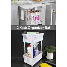 2 Katlı Düzenleyici Mutfak Banyo Rafı - Tezgah Altı Raf Evye Altı Dolap Organizer Deterjanlık Beyaz