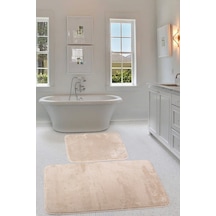 Relax Vizon Köşeli 60x100 + 50x60 Cm 2'li Pufidik Banyo Paspası Krem