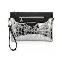 Sanmorris Kadın Suni Deri Ayarlanabilir Çapraz Ve El Askılı Portföy, Clutch Çanta S-1360 Gümüş