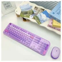 Mofıı Lovely Kablosuz Klavye Mouse Seti 2.4g Sevimli Yuvarlak Tuşlu 104 Tuş Renkli Set Optik