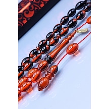7 x 11 MM Beyzi Mustafa Uysal İmzalı Turuncu Siyah Ateşi Kehribar Tesbih