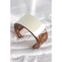 Kahverengi Mermer Desen Akrilik Plastik Gümüş Dikdörtgen Plaka Vintage Kadın Bilezik - Tj-bb6676 Diğer