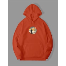 Harmandar 3 İplik Yıldızlı Gece Baskılı Turuncu Kanguru Cepli Kapüşonlu Sweatshirt Hoodie Yildizligeceturuncusweat